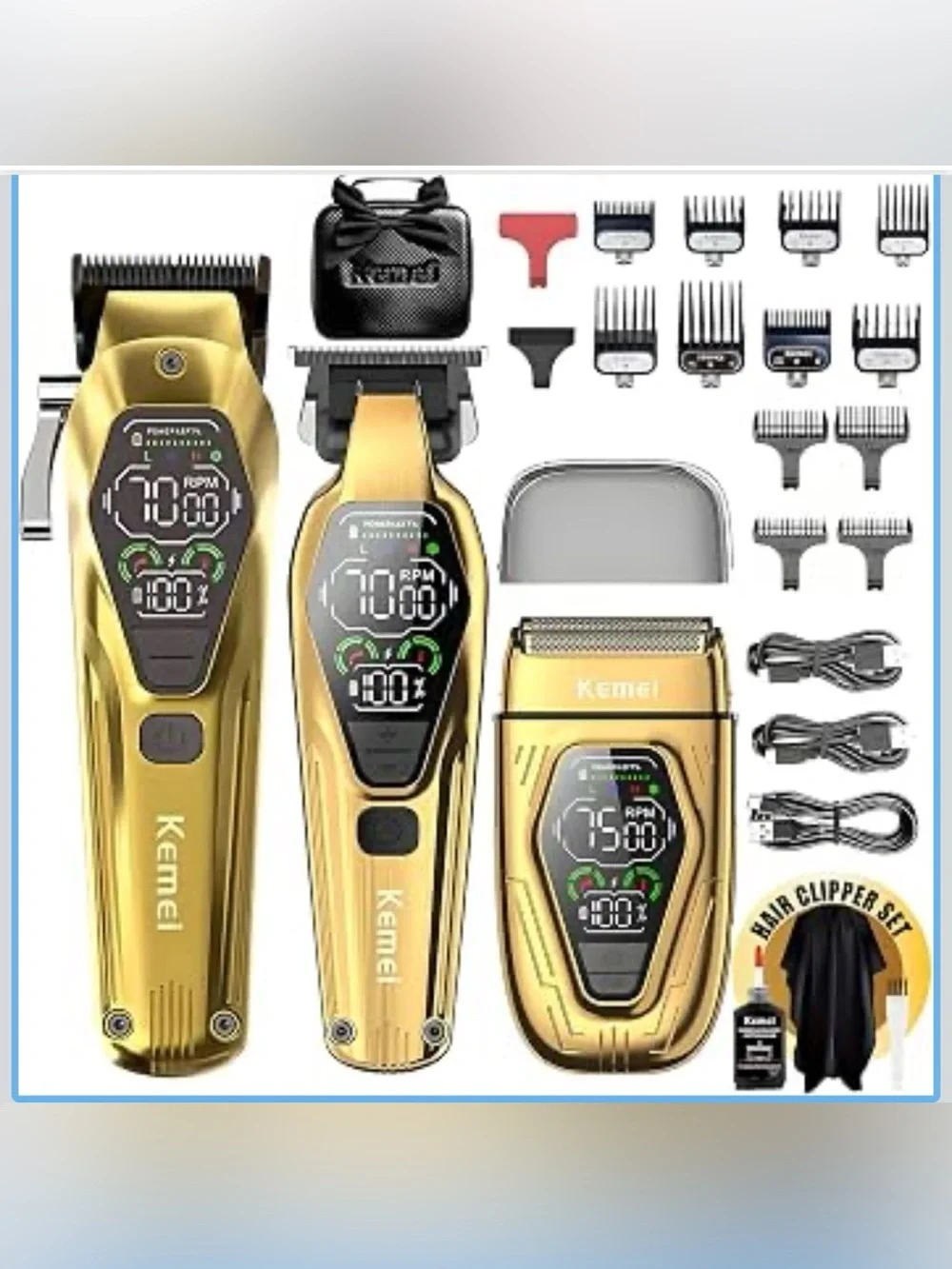 KEMEI Hair Clipper Set for Men, Professional Cordless Trimmer, 9000RPM